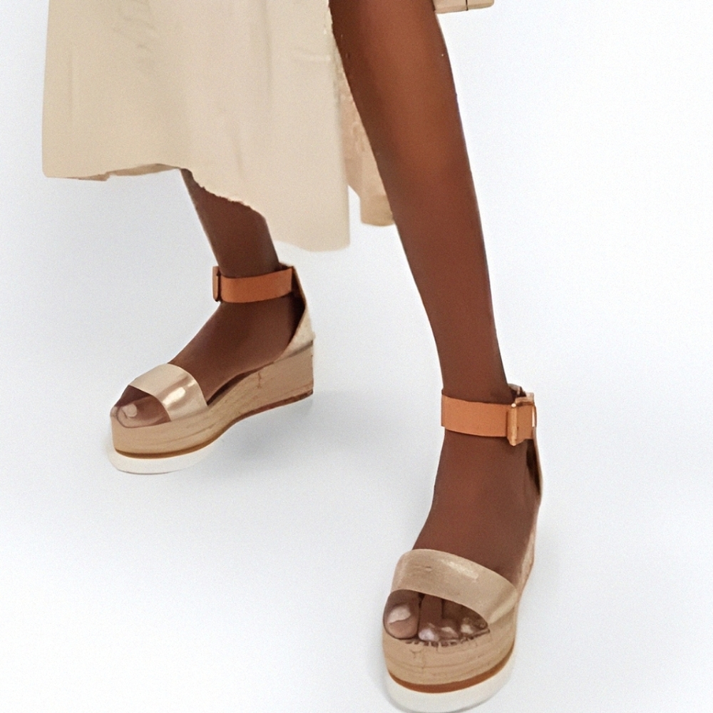 See by Chloe Glyn Metallic Leather Espadrille Platform Sandal 38 EU